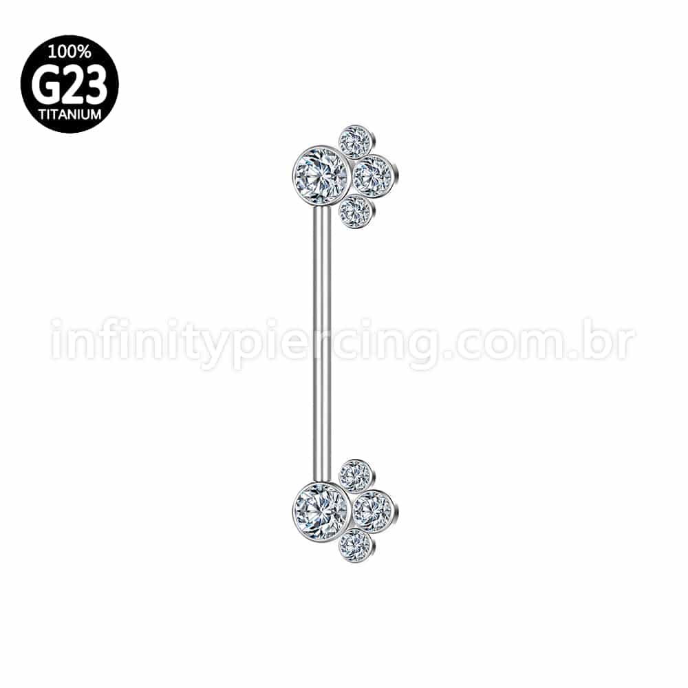 Piercing Barbell Push Pin Titânio 8 Pedras Zircônia